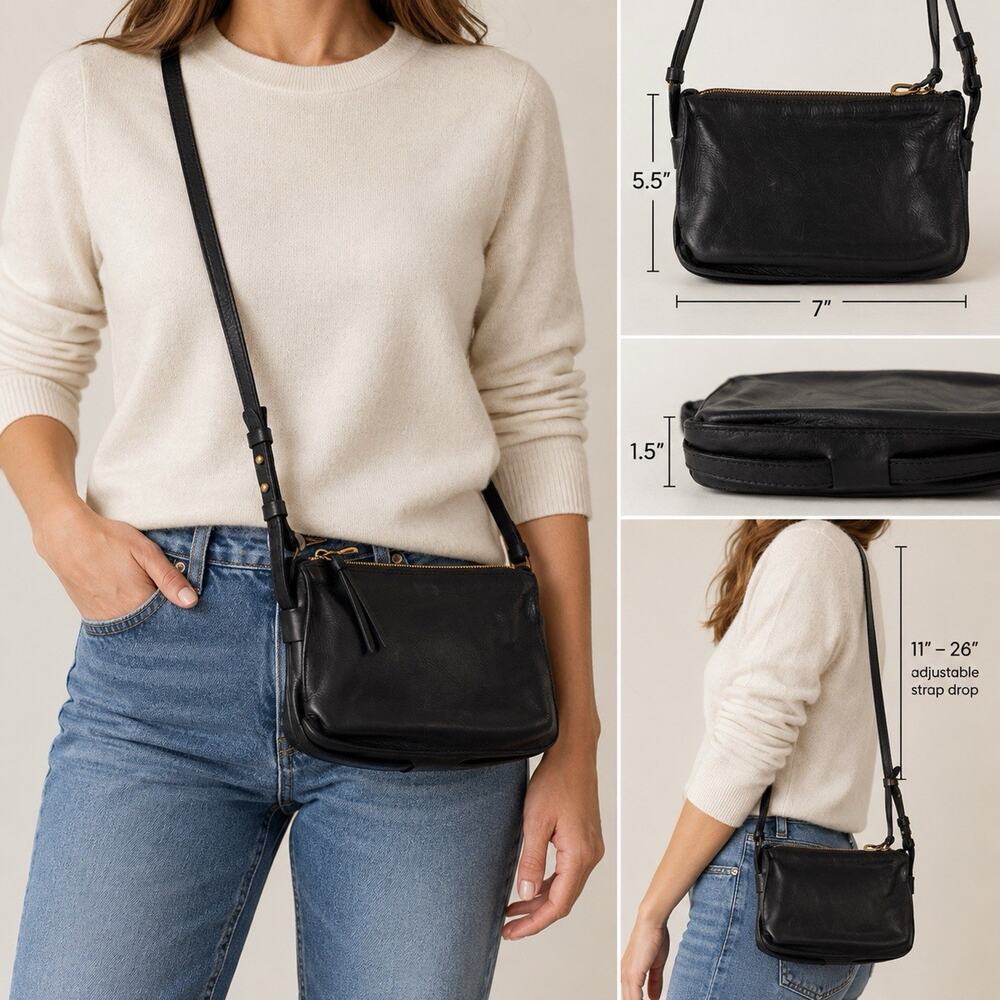 Madewell The Simple Leather Crossbody Purse Bag Black Indie Minimal Boho